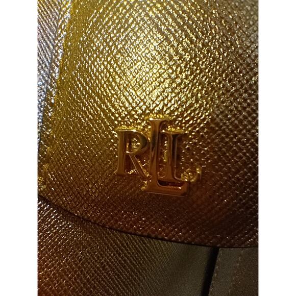 Lauren Ralph Lauren Metallic Gold Crosshatch Leather Medium Clare Tote - NEW - Picture 4 of 7